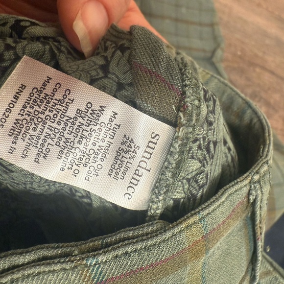 Sundance Green Plaid Linen Blend Pants Outdoor Fall Christmas Holiday Party NWT - Picture 3 of 4